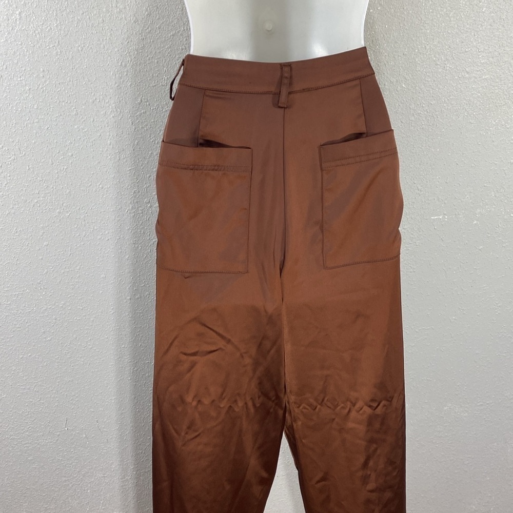 House of Harlow 1960 Chocolate Brown Satin Cargo Pants 8 - Picture 7 of 9